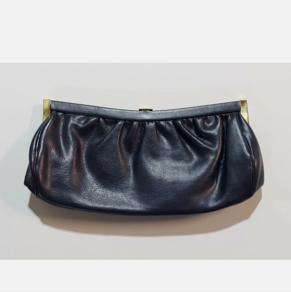 COPY - Vintage Clutch Purse Handbag  Navy Blue Formal Gold Clasp small evening … - Picture 5 of 5